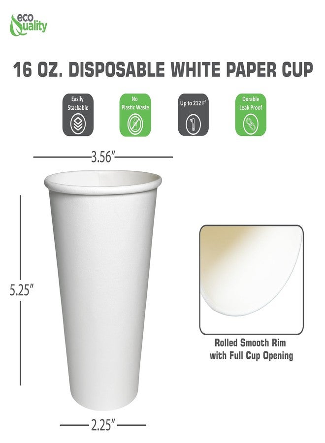 EcoQuality 16oz White Paper Coffee Cups - Disposable Coffee Cups - Hot Drink, Tea, Coffee, Cappuccino, Hot Chocolate, Chai, Chai Latte (50) - Image 3